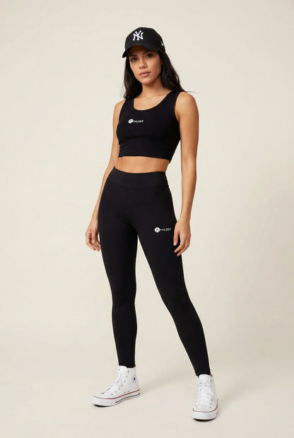 ATHLEEZ LYO.Pulse SET - ALL BLACK HIGH PERFORMANCE CROP TOP + LEGGINGS AUS LYOCELL