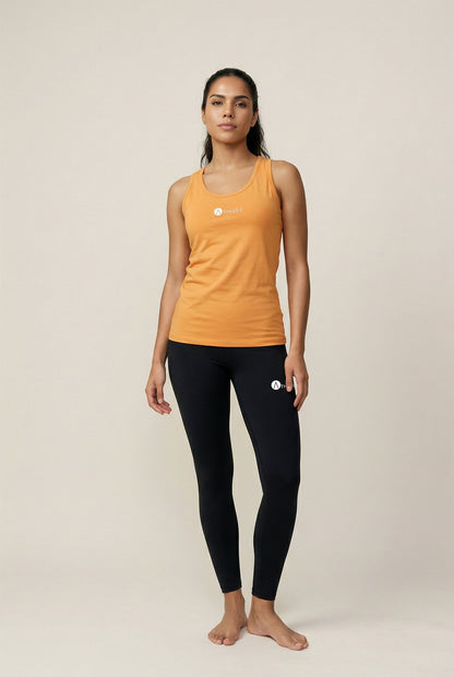 ATHLEEZ LYO.Pulse SET - ORANGE & BLACK - HIGH PERFORMANCE TANK TOP + LEGGINGS AUS LYOCELL